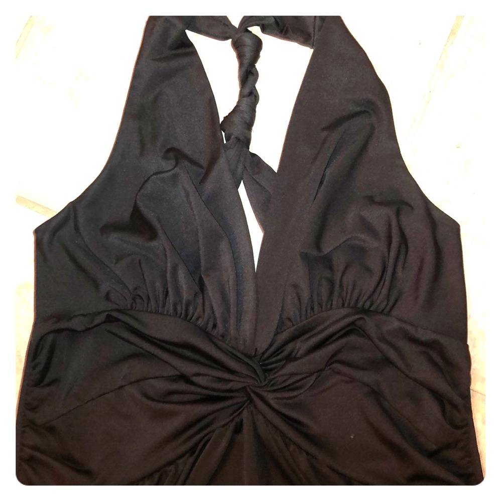 ROBIN K. BLK PUCKERED FRONT BRAIDED T-BACK BLOUSE - Picture 6 of 8